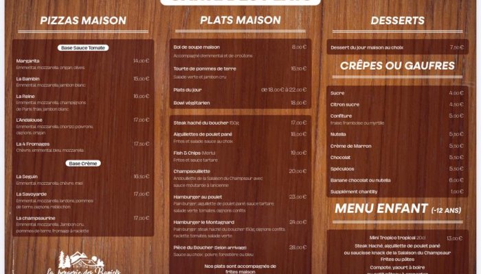 Carte des plats - 